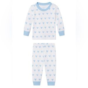 Lake Pajamas, Kids Long-Long Set in Blue Heart, Size 2